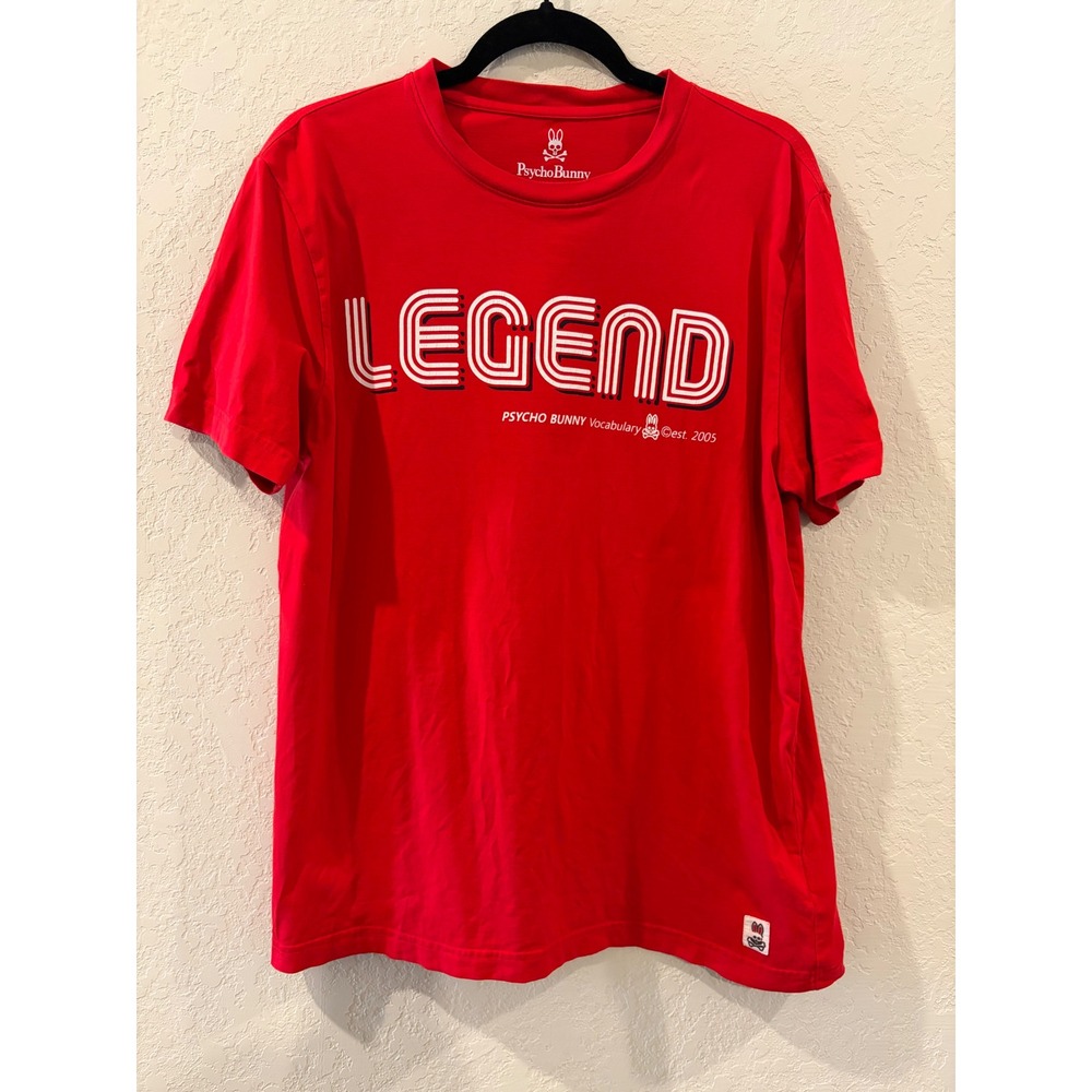 Psycho Bunny Mens Legend Graphic T-Shirt Red Pima Cotton Size 6 Large